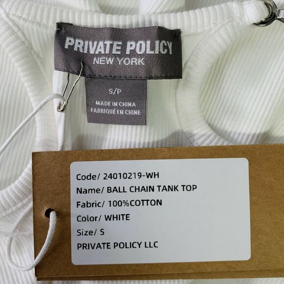 PRIVATE POLICY Size S Ball Chain White Cotton Blend Ribbed Tank Casual Top - Picture 5 of 8